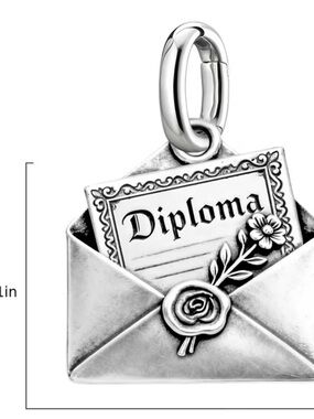 Diploma Envelope Charm Pendant - Silver Tone